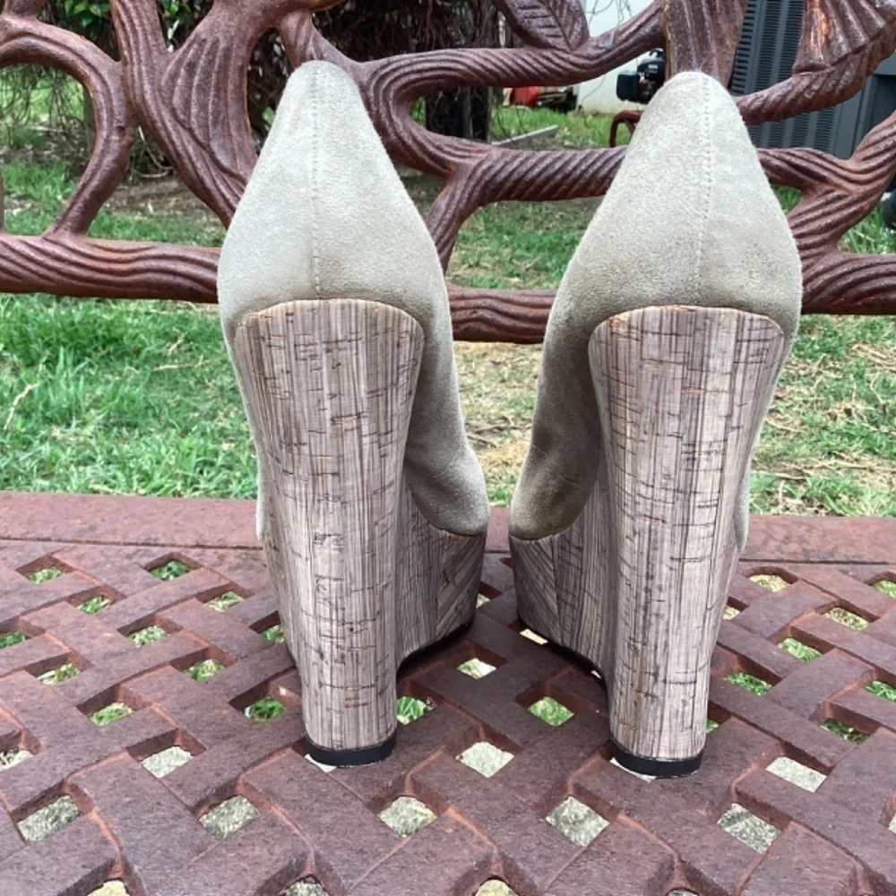 Jean Michel Cazabat Tabia Taupe Suede Leather Painted Wedge Heels Size 38